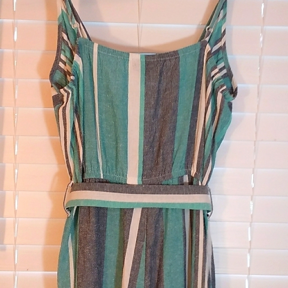 A.n.a Boho Strip Linen Blend Green White Spaghetti Strap Jumpsuit Romper Size S - Picture 11 of 11